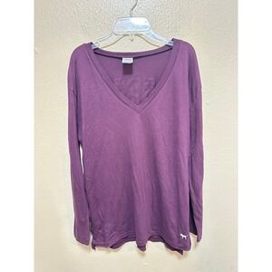 Pink Victoria's‎ Secret Womens XS Purple Long Sleeve V-Neck Rainbow Logo T-Shirt